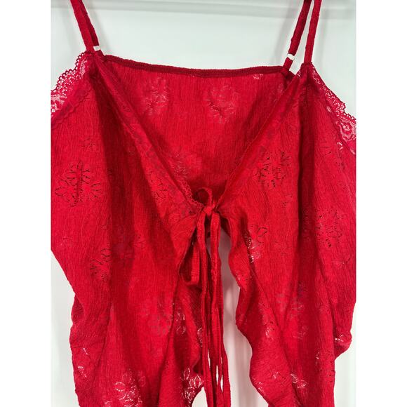 Cider Curve Red Lace Tie Front Cami Top Spaguetti Straps Plus Size 1XL - Picture 8 of 9